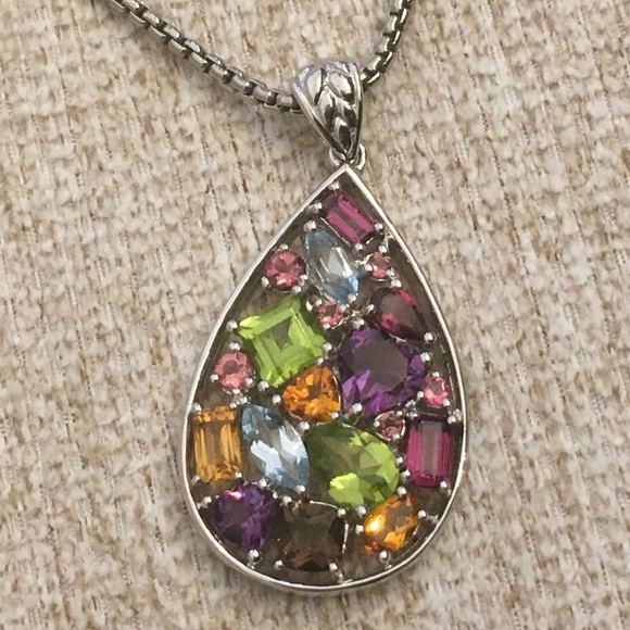 Zales Gorgeous!!!! Multi-Gemstone Teardrop-Shaped Pendant in Sterling Silver - Picture 8 of 10